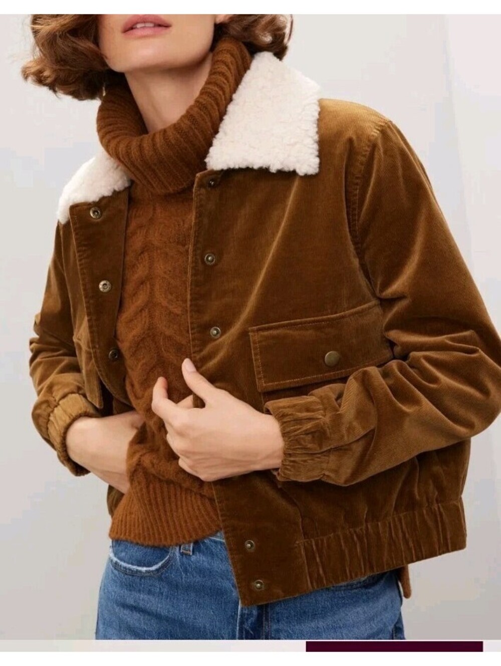 Adam Lippes RTR Collective Women's Jacket Brown Corduroy Shearling Collar Sz 16